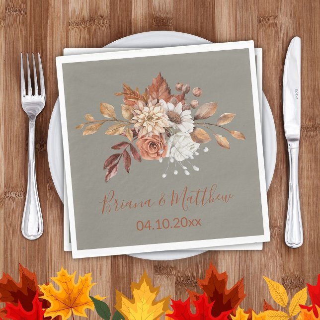 Fall Floral on Grey Wedding Napkins (Creator Uploaded)