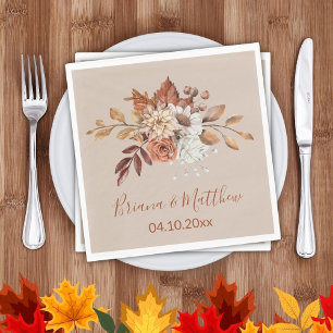 Fall Floral on Taupe Wedding Napkins