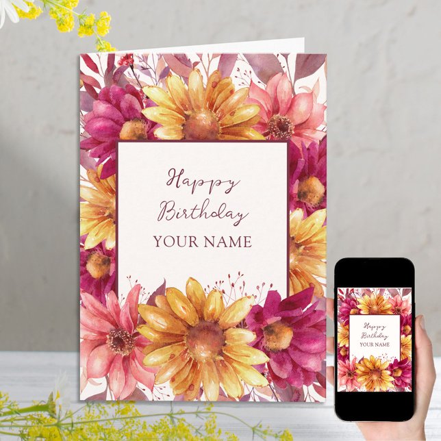 Fall Floral Personalized Birthday Card (Creator Uploaded)