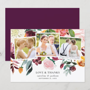 Fall Floral Photo Collage Wedding Thank You Card