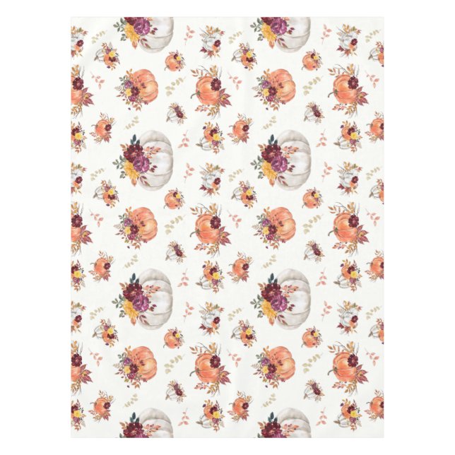 Fall floral pumpkin and leaves print  tablecloth (Front)