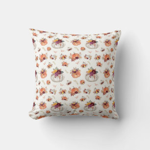 Fall floral pumpkin and leaves print  tablecloth throw pillow