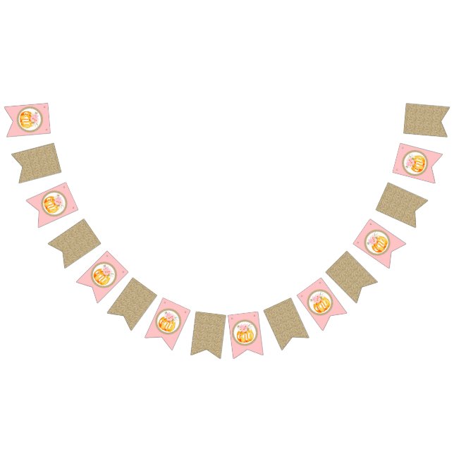 Fall Floral Pumpkin Baby Girl's 1st Birthday Party Bunting Flags (All)