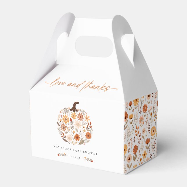 Fall Floral Pumpkin Baby Shower Favor Box (Front Side)