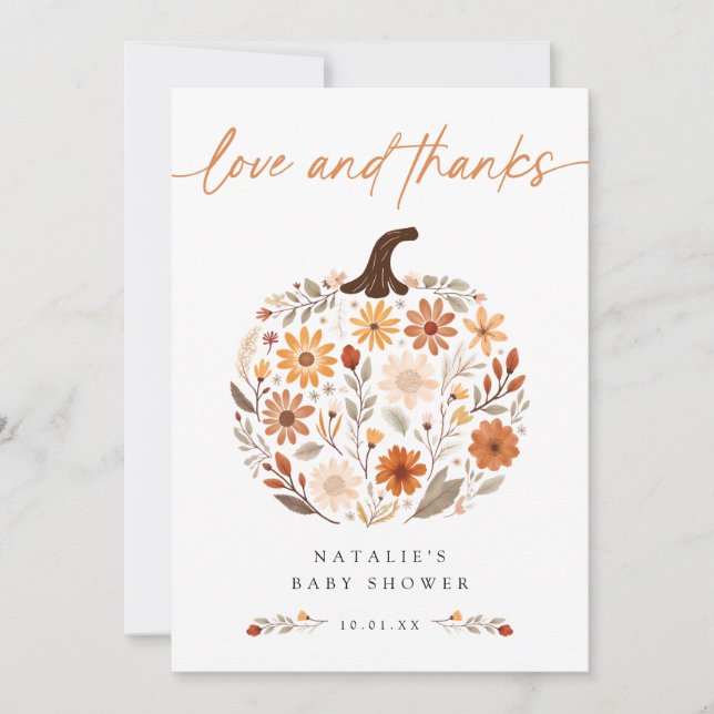 Fall Floral Pumpkin Baby Shower Thank You (Front)