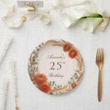Fall Floral Pumpkin Birthday Paper Plates