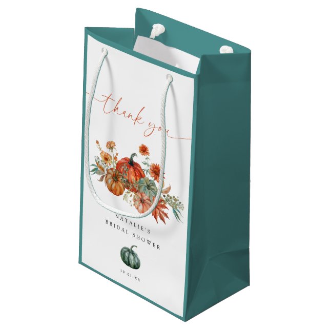 Fall Floral Pumpkin Bridal Shower Favour Small Gift Bag (Back Angled)