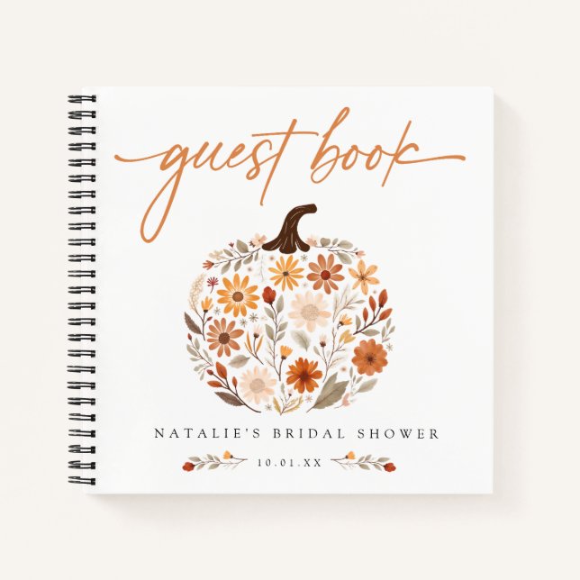 Fall Floral Pumpkin Bridal Shower Guest Book (Front)