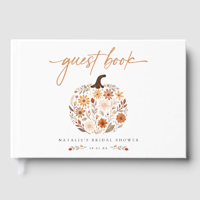 Fall Floral Pumpkin Bridal Shower Guest Book (Front)