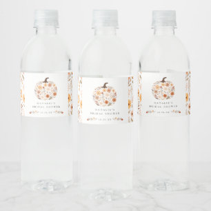 Fall Floral Pumpkin Bridal Shower Water Bottle Label