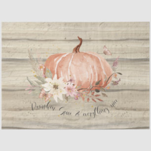 Fall Floral Pumpkin Burnt Orange Script Decoupage Tissue Paper