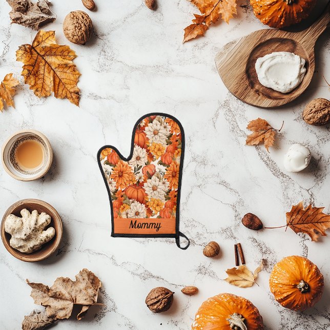 Fall Floral Pumpkin Customizable  Oven Mitt (Creator Uploaded)