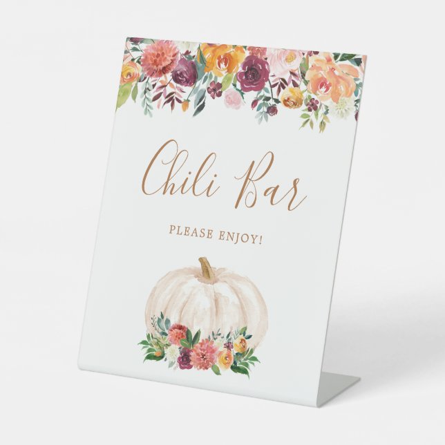 Fall Floral Pumpkin Food Chili Bar Sign (Front)