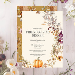 Fall Floral Pumpkin Friendsgiving Dinner Invitation