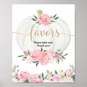Fall floral pumpkin pink gold Baby shower favours  Poster