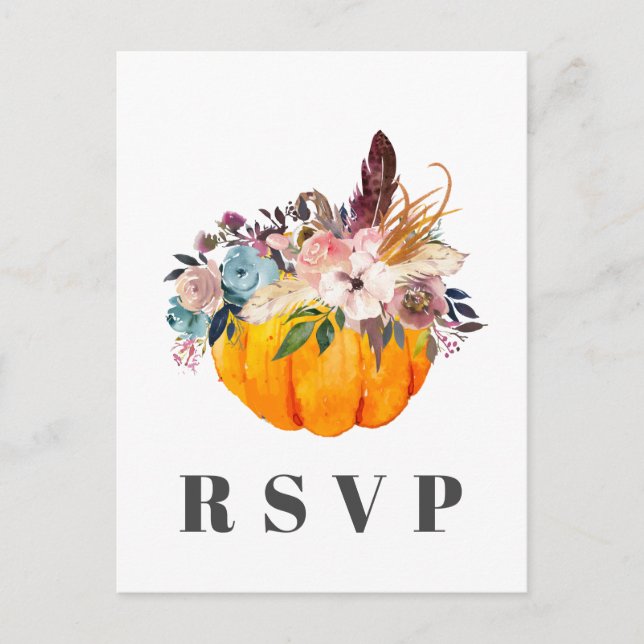 fall, floral, pumpkin RSVP card (Front)