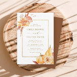 Fall Floral Pumpkin Rustic Wedding Gold Script Invitation<br><div class="desc">This wedding invitation features rustic watercolor flowers and pumpkins in burnt orange,  gold,  terracotta,  burgundy,  blush with beige and brown pampas grass. For more advanced customization of this design,  please click the "customize further" link. Matching items are also available.</div>