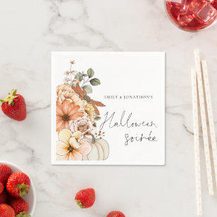 Fall Floral Pumpkin Script Halloween Soirée  Napkin