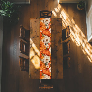 Fall Floral Pumpkin Short Table Runner