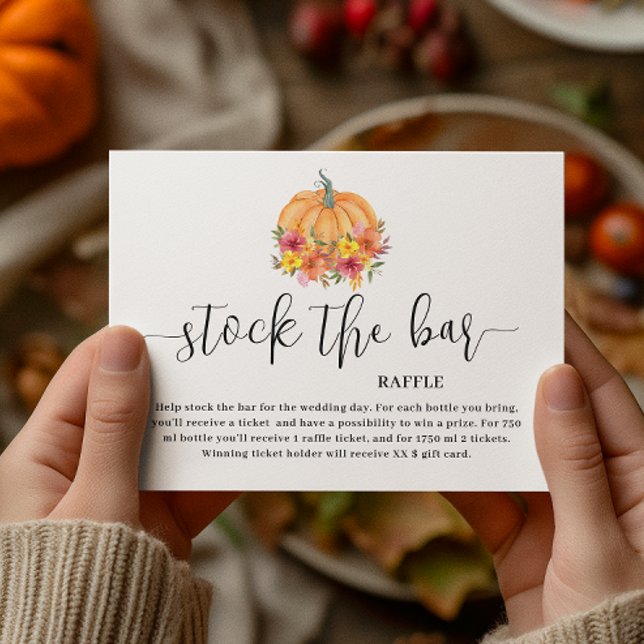 Fall Floral Pumpkin Stock the bar Bridal Shower  Enclosure Card (Creator Uploaded)