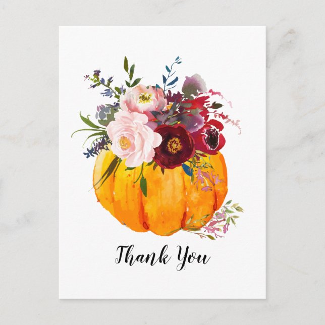 fall, floral, pumpkin   thank you card (Front)