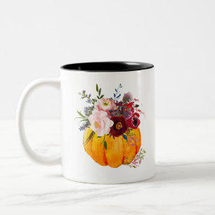 fall, floral, pumpkin Two-Tone coffee mug