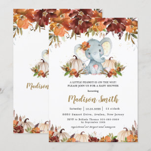 Fall Floral Pumpkins Cute Elephant Baby Shower   Invitation