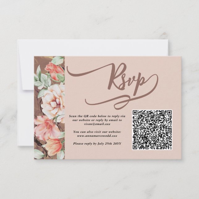 Fall Floral QR Code Response Card RSVP (Front)