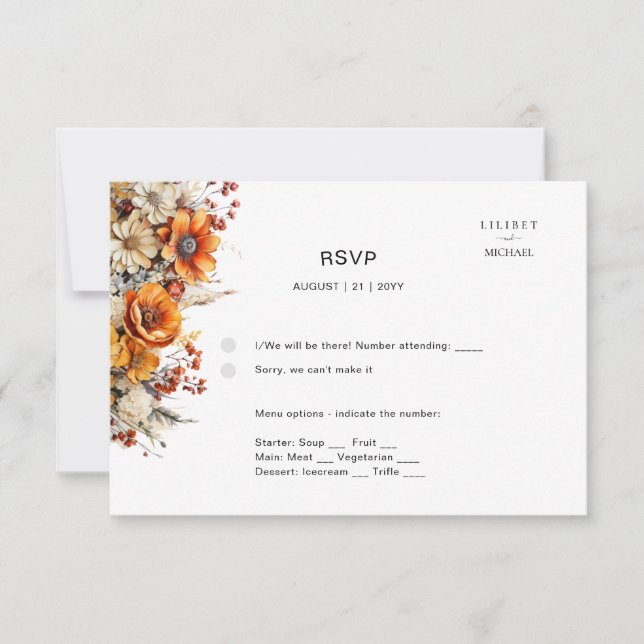 FALL FLORAL RSVP | ORANGE FLOWERS | RUSTIC WEDDING (Front)