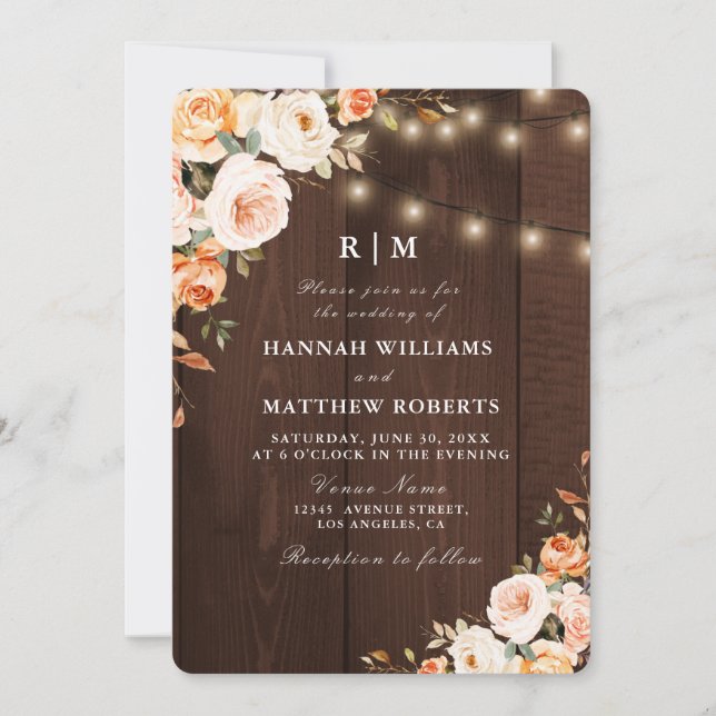 fall floral Rustic string lights wedding Invitation (Front)