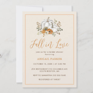 Fall Floral Rustic White Pumpkin Bridal Shower Invitation