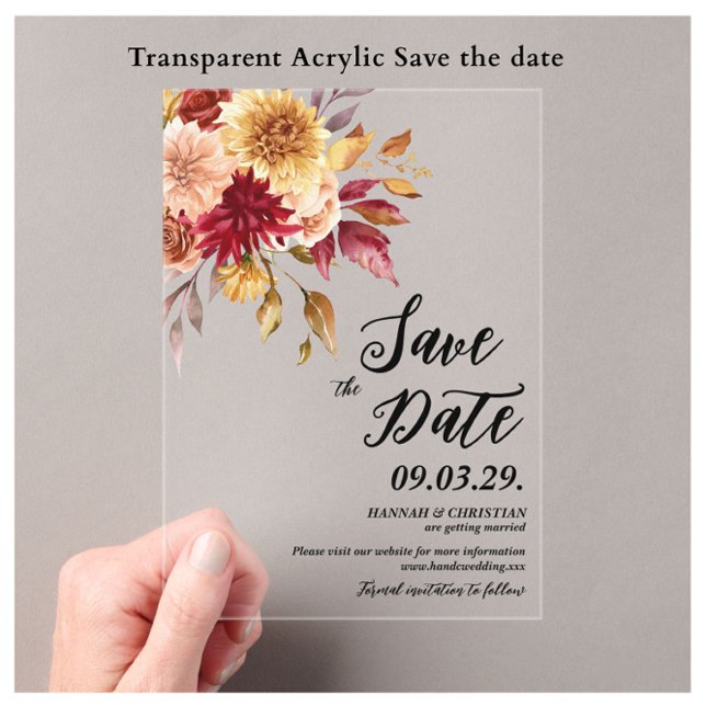 Fall Floral Save the date Acrylic Invitations (Creator Uploaded)