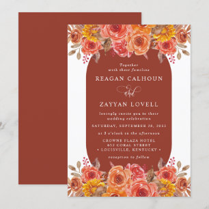 Fall Floral Terracotta Watercolor Wedding Invitation