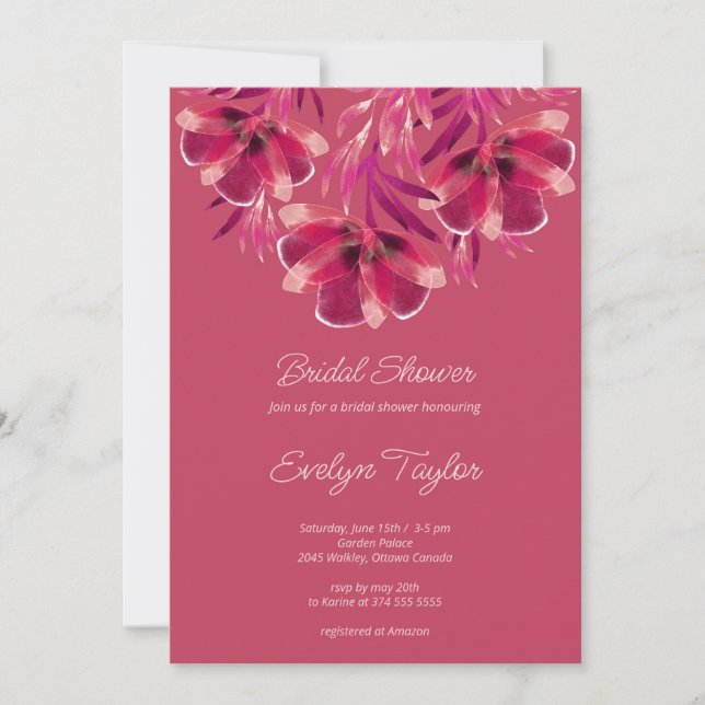 Fall floral, Viva Magenta Bridal Shower Invitation (Front)