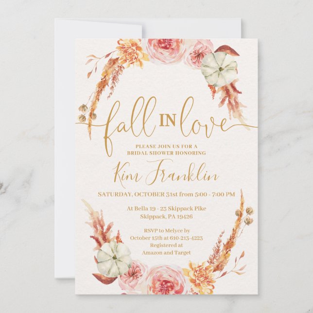 FALL Floral Wedding and Gold Bridal Shower  Invita Invitation (Front)