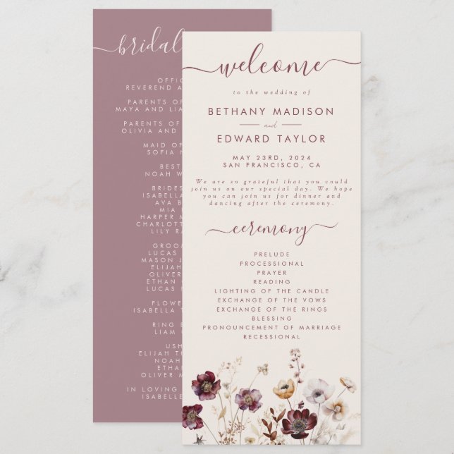 Fall Floral Wedding Program (Front/Back)
