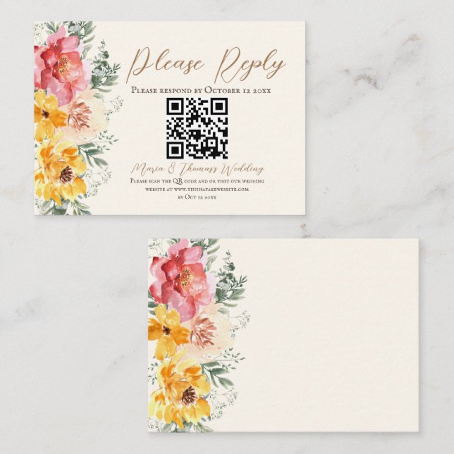 Fall floral wedding QR code RSVP Enclosure Card (Front/Back)