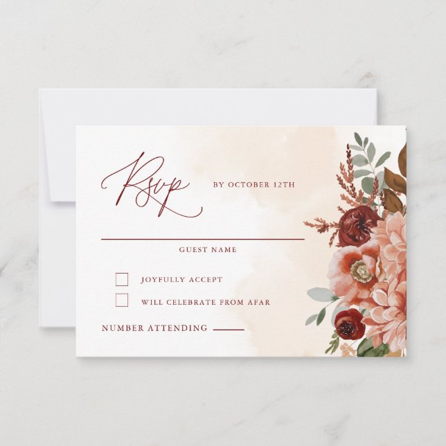 Fall Floral Wedding  RSVP Card (Front)
