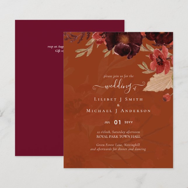 Fall Floral Wedding Suite Terracotta Burgundy Red (Front/Back)
