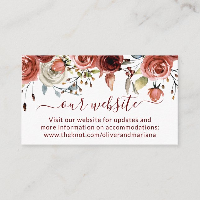 Fall Floral Wedding Website Enclosure Card (Front)