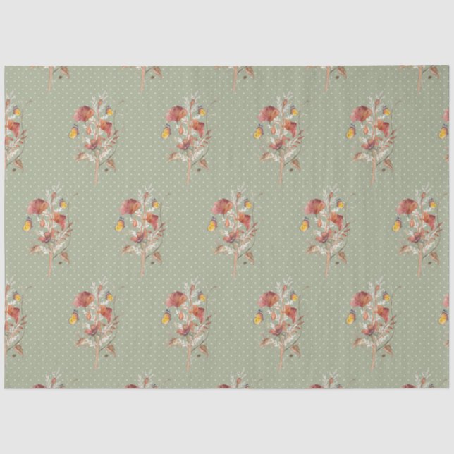 Fall Floral Wildflower Bouquet Butterfly Decoupage Tissue Paper (Front)