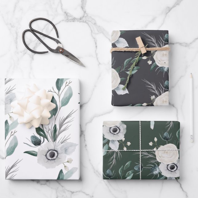 Fall Floral Wrapping Paper Flat Sheet Set of 3 (Front)