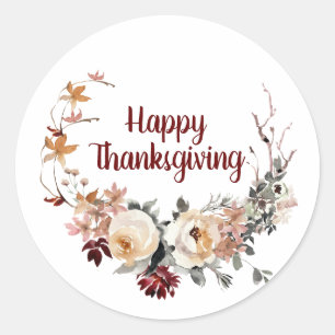 Fall Floral Wreath Happy Thanksgiving Classic Round Sticker