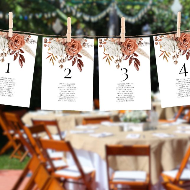 Fall Florals Names Seating Chart Table Number Card (Order each card individually)