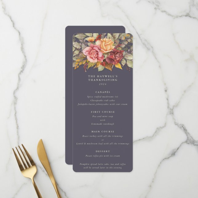 Fall Florals Thanksgiving Flat 4 Course Menu (Front/Back In Situ)