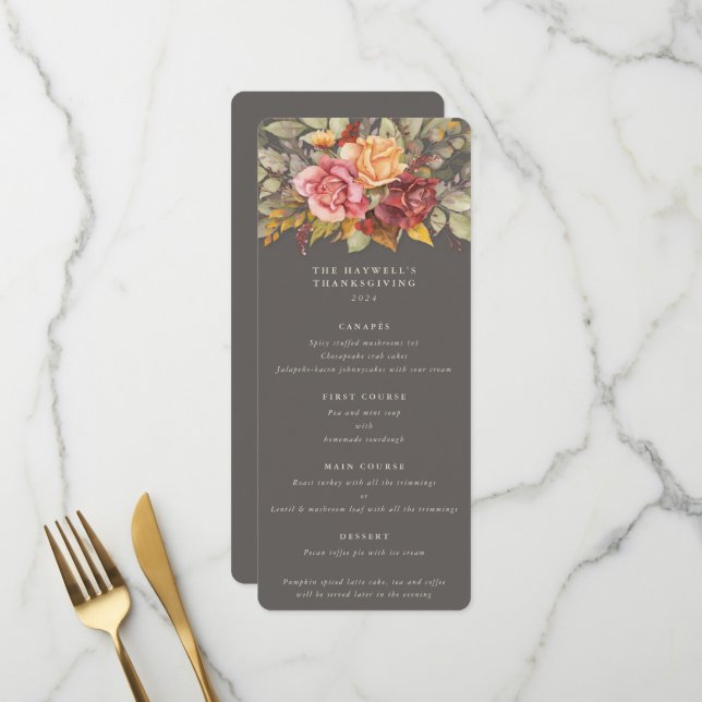 Fall Florals Thanksgiving Flat 4 Course Menu (Front/Back In Situ)