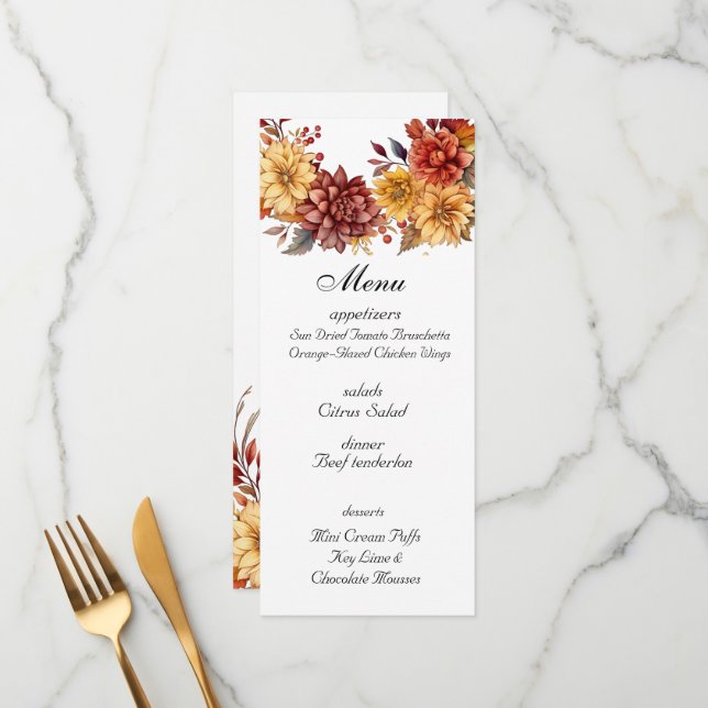 Fall Florals Wedding Menu (Front/Back In Situ)
