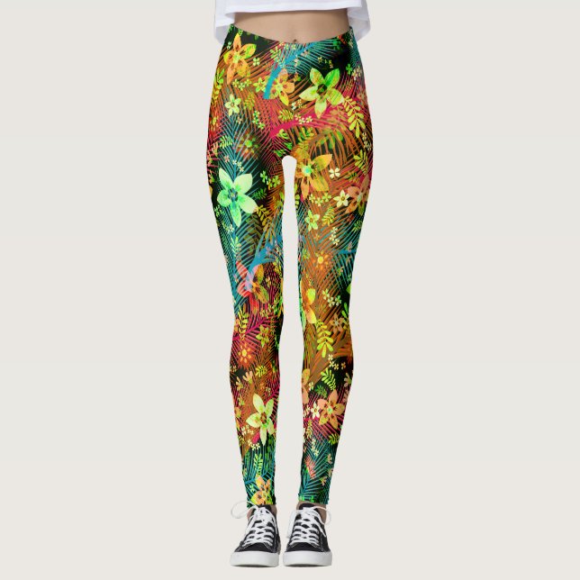 Fall Flower Bouquet - Edelweiss Flower Feathers Leggings (Front)