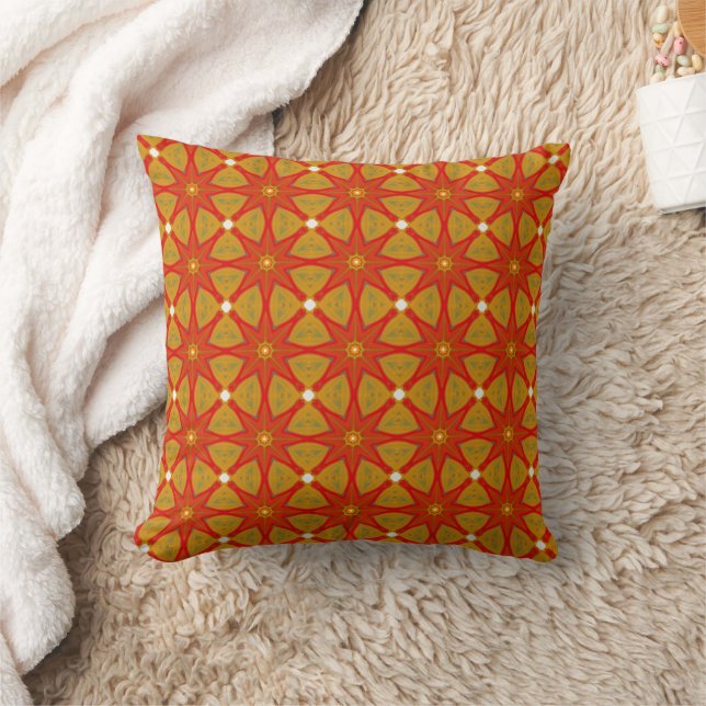 Fall Flower Geometric Patterned  Throw Pillow (Blanket)