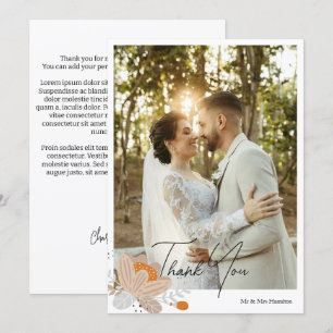 Fall Flower Personalized Wedding With Message Thank You Card